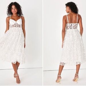 LULU's Bridal Shower Romantic Reception Sexy Bustier Corset Floral Midi Dress